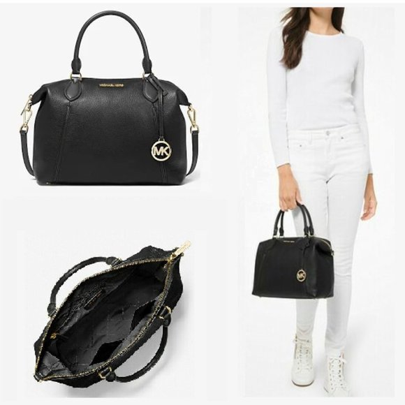 Michael Kors Handbags - MICHAEL KORS LENOX BLACK PEBBLE LEATHER SATCHEL